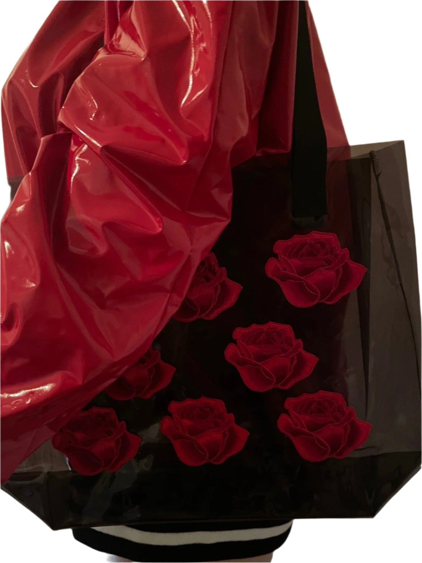 Red Rose Holographic PVC Black Tote Bag