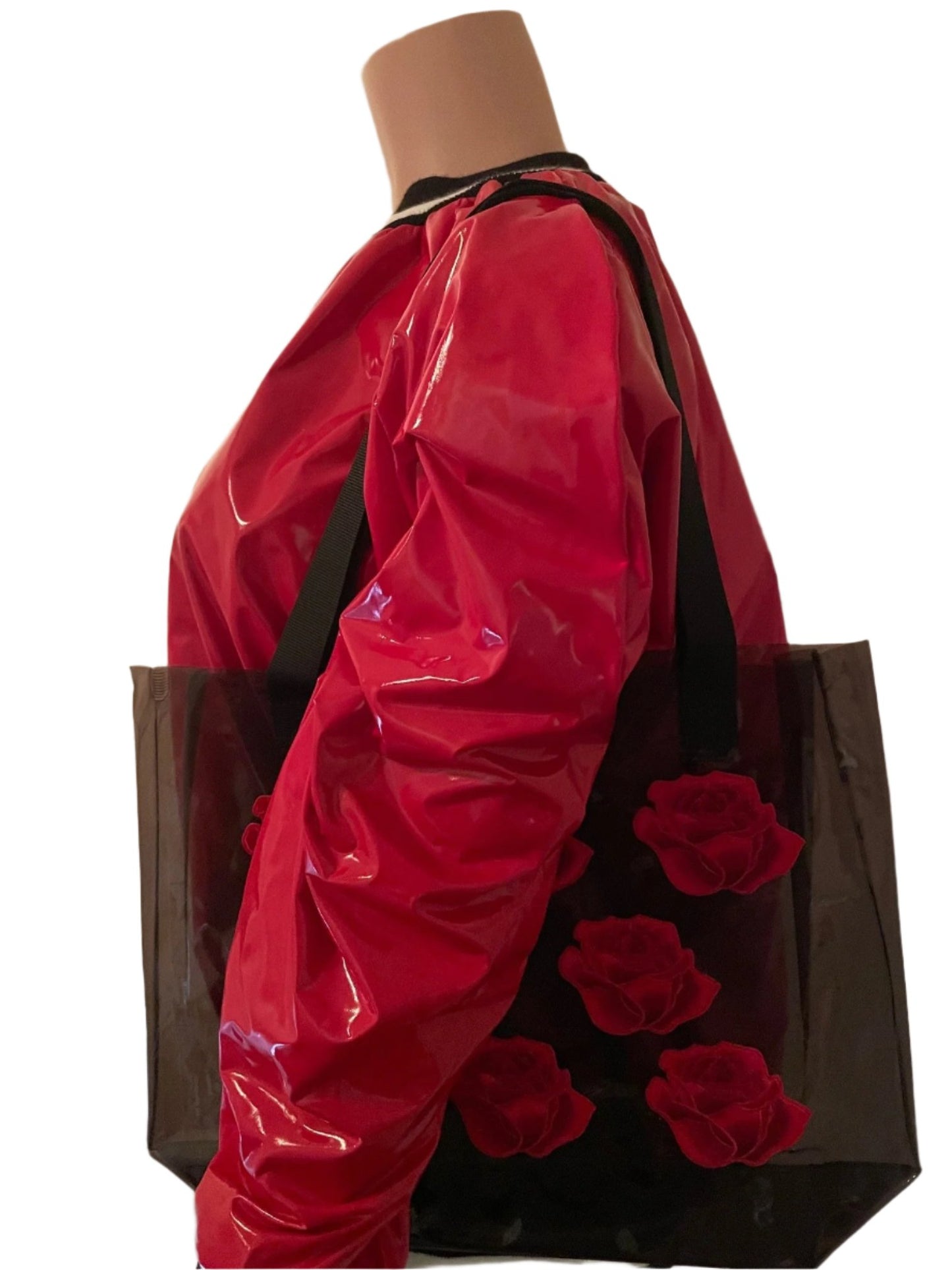 Red Rose Holographic PVC Black Tote Bag