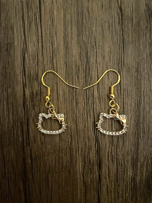 White Rhinestone Hello Kitty Earrrings