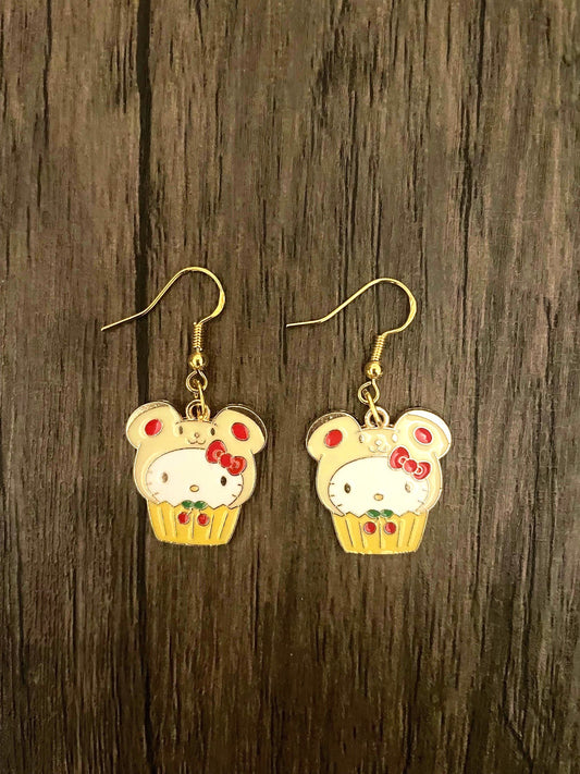 Yellow Cupcake Hello Kitty Earrings